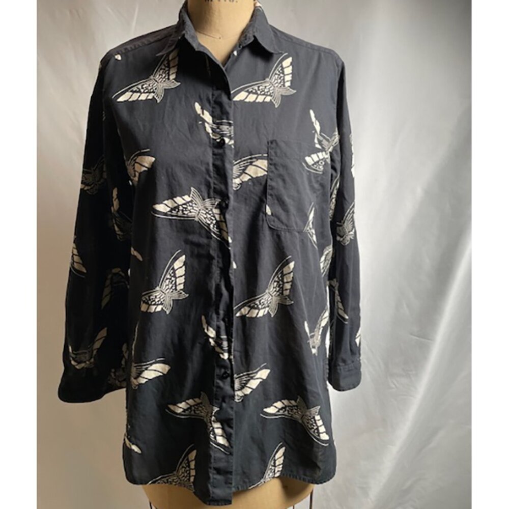 Vintage Cacharel B+W Butterfly Print Blouse